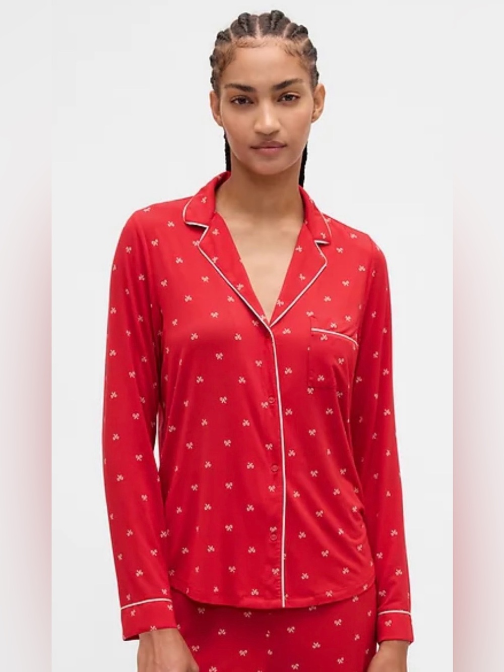 NWT GAP Softest Modal PJ Red with Bows button-up Shirt!